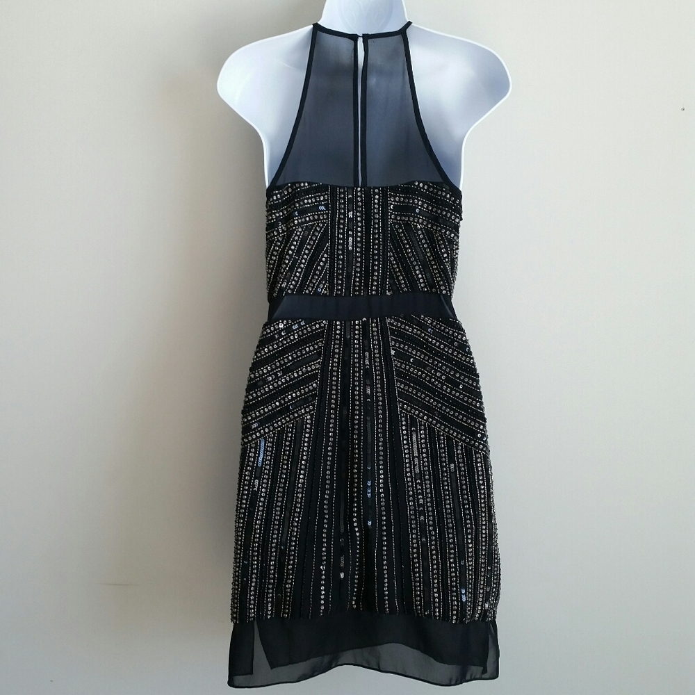 Parker 100% Silk Black Sequin Beaded Mini Dress S… - image 7